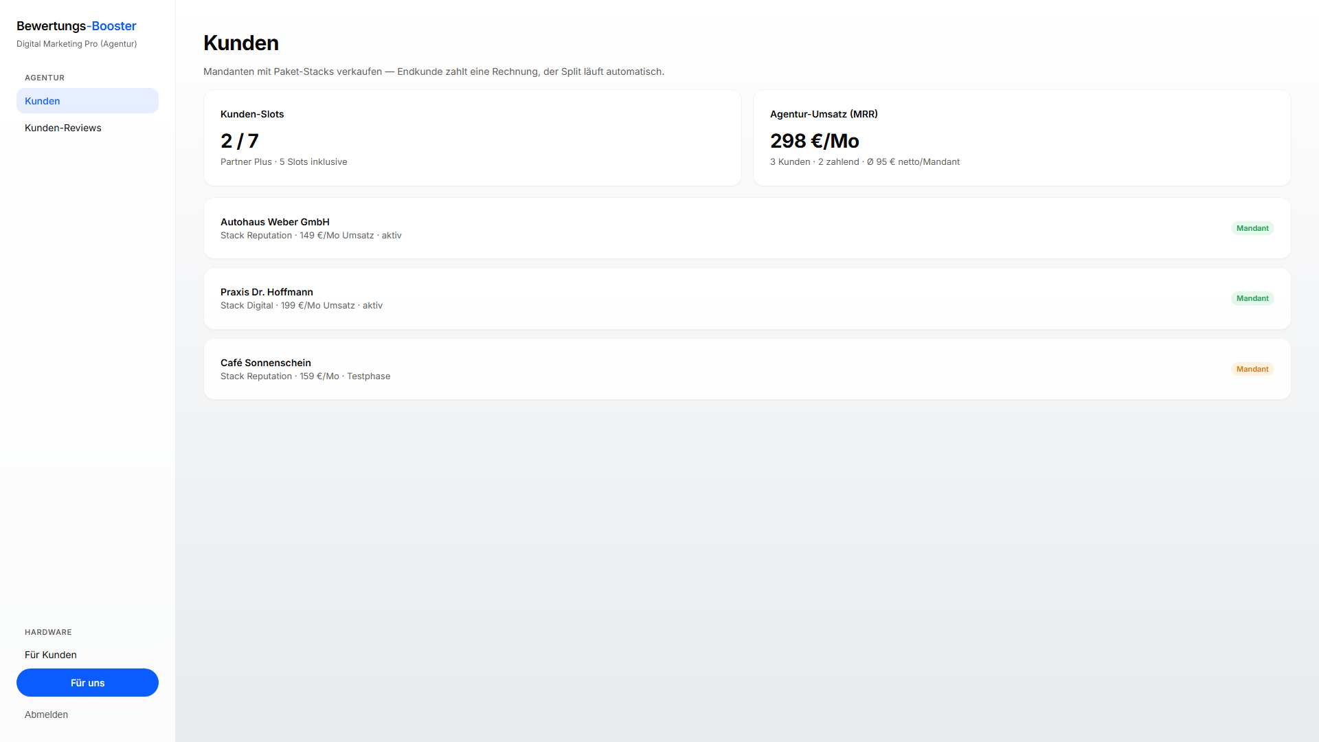 Agentur-Dashboard mit Mandanten